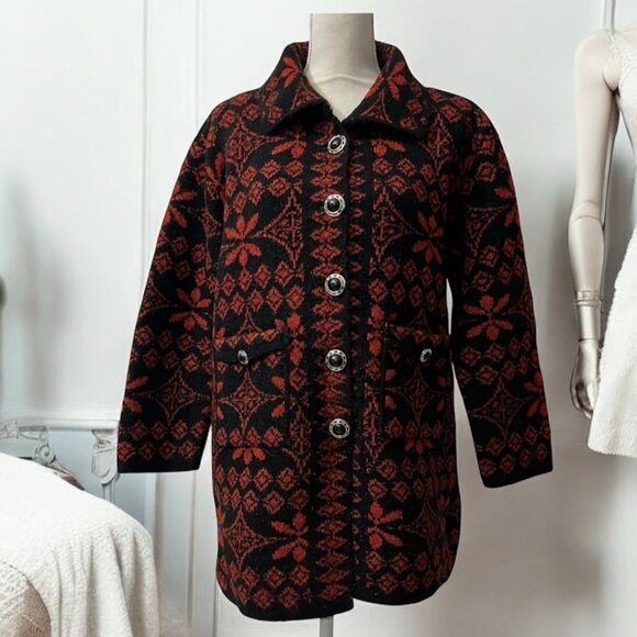 Arpaci Scandinavian Folk Jacket Ethnic‎ Jacquard Wool Print Cardigan Sweater M - Picture 1 of 11